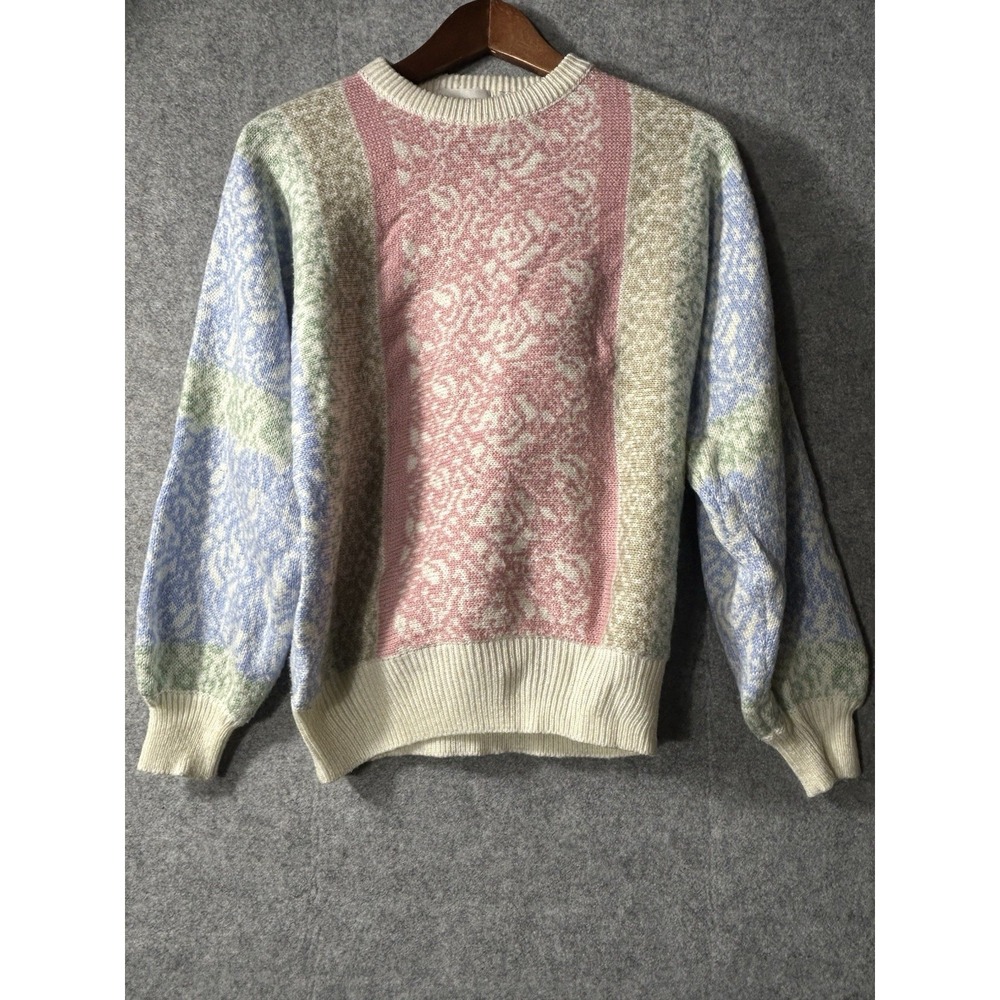 Vintage Carriage Court Pastel Floral Knit Cottagecore Grandma Sweater Taiwan 80s